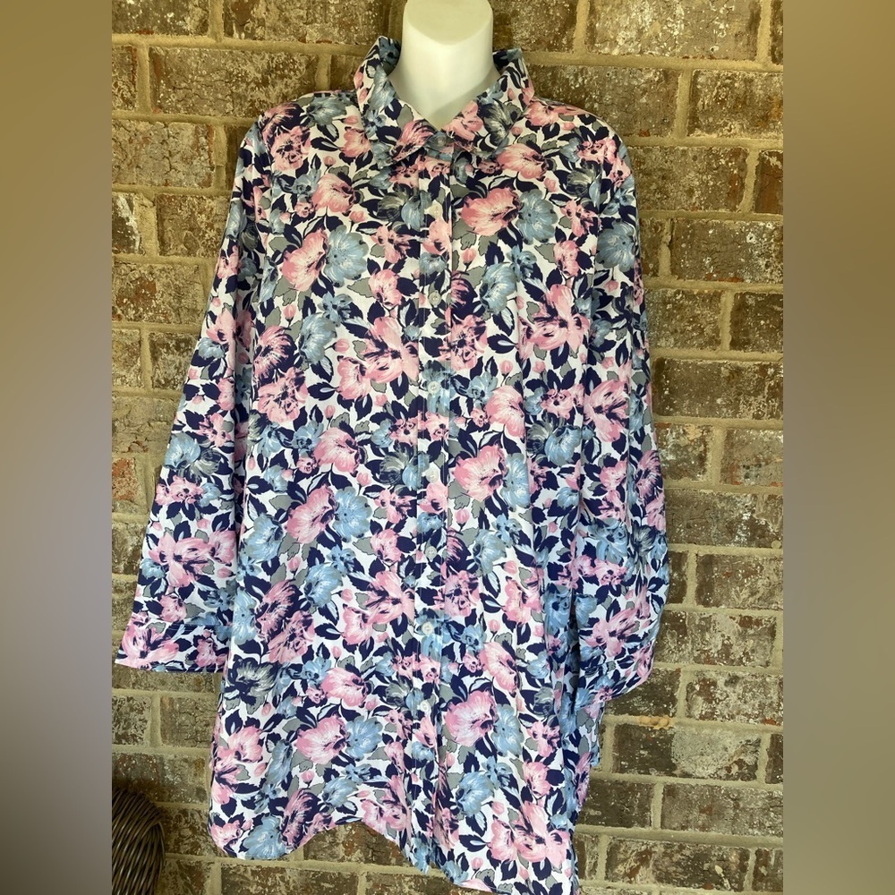 Only Necessities Floral Women's Long Sleeve Shirt Size 1X button down